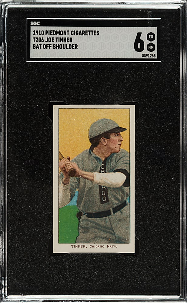 1909-1911 T206 White Border Joe Tinker Bat Off Shoulder SGC EX/NM 6