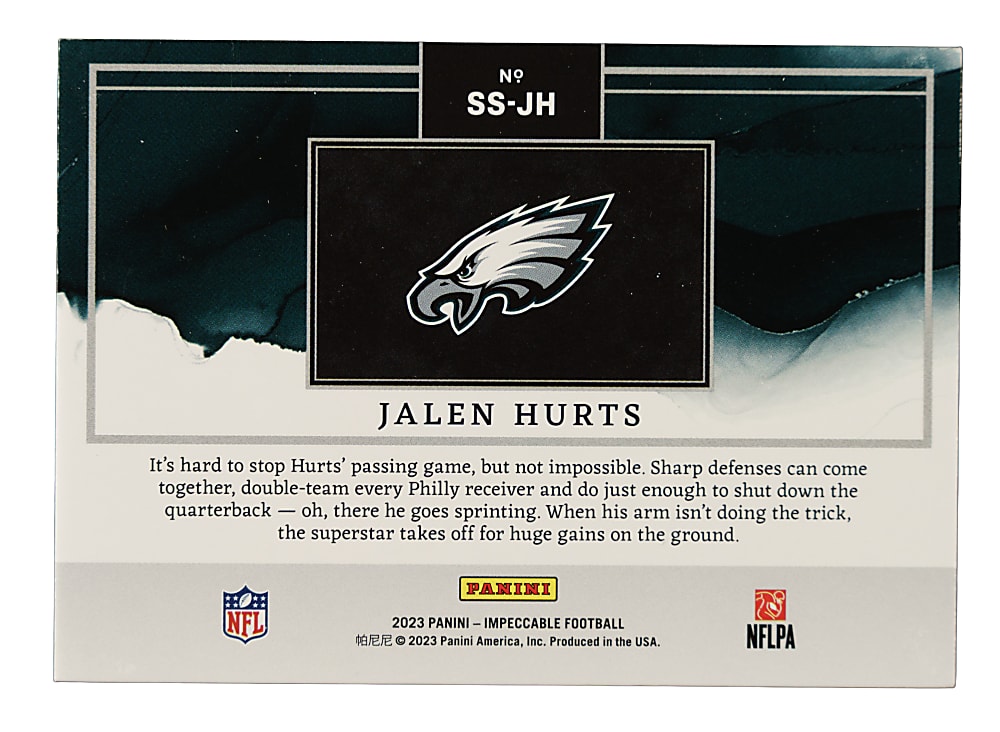 2023 Panini Impeccable Gold NFL Shield Football #SS-JH Jalen Hurts #1/1
