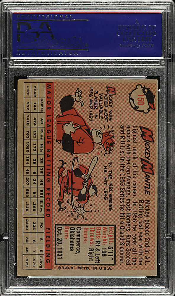 1958 Topps #150 Mickey Mantle PSA EX-MT 6