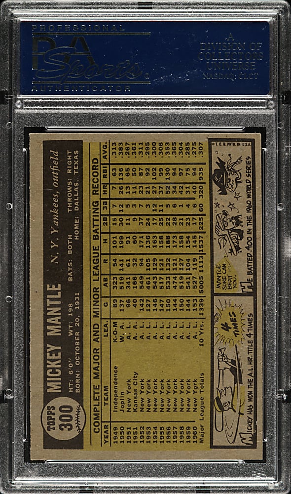 1961 Topps #300 Mickey Mantle PSA EX-MT 6