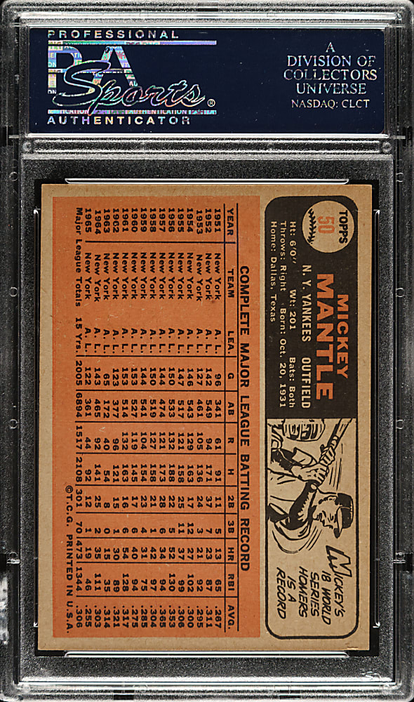 1966 Topps #50 Mickey Mantle PSA NM 7