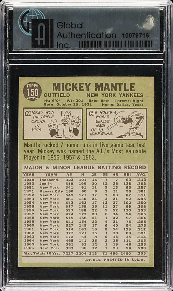 1967 Topps #150 Mickey Mantle GAI NM+ 7.5
