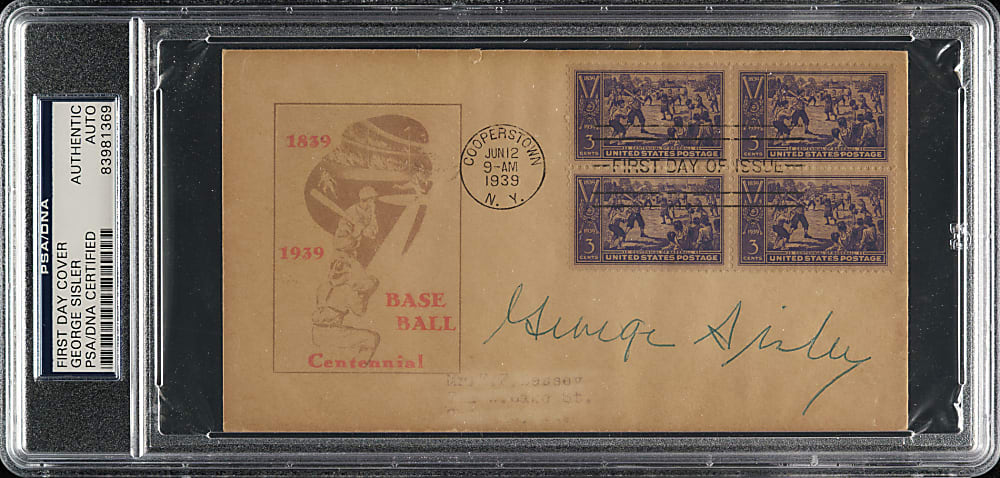 1939 George Sisler Signed First-Day Cover - PSA/DNA
