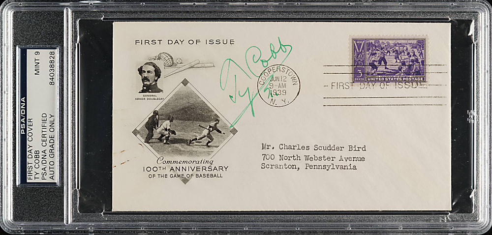 1939 Ty Cobb Signed Baseball Centennial First-Day Cover PSA/DNA MINT 9