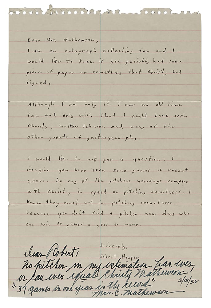 1923 Christy Mathewson Signed Check with Letter From Mrs. Mathewson!