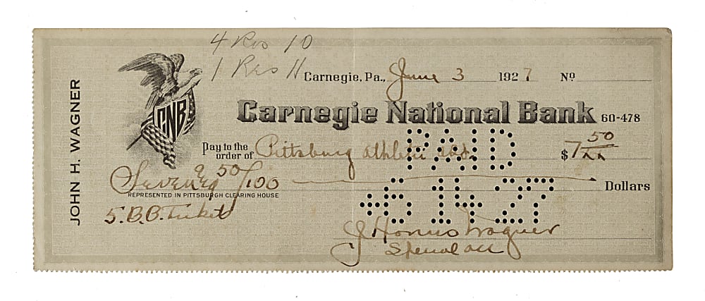 1927 Honus Wagner Signed Check - JSA