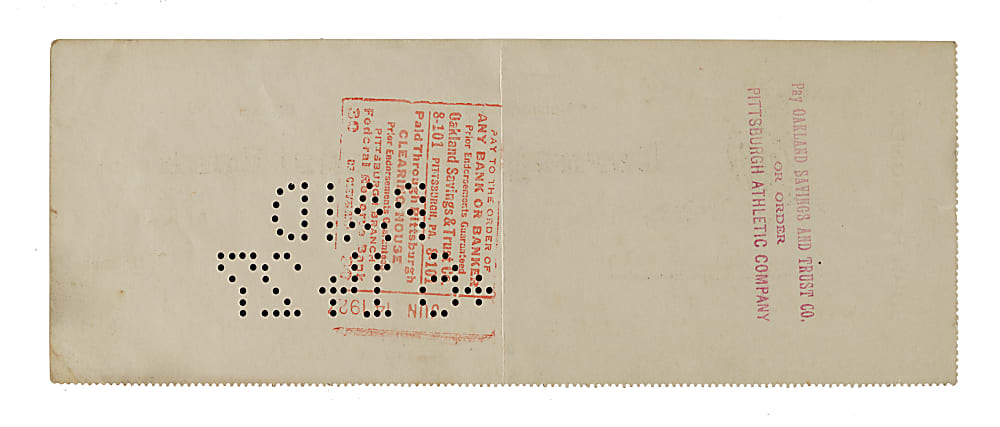 1927 Honus Wagner Signed Check - JSA