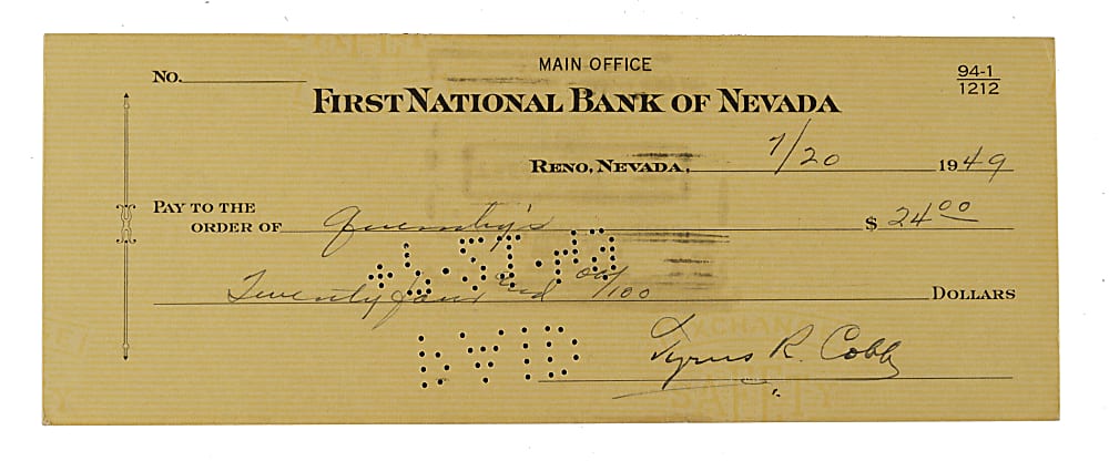 1949 Ty Cobb Signed Check - PSA/DNA