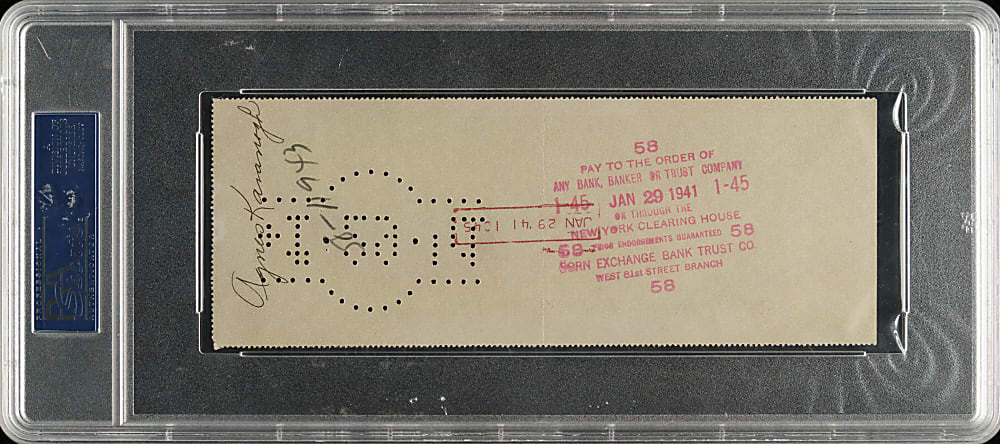 1941 Babe Ruth Signed Check PSA/DNA MINT 9