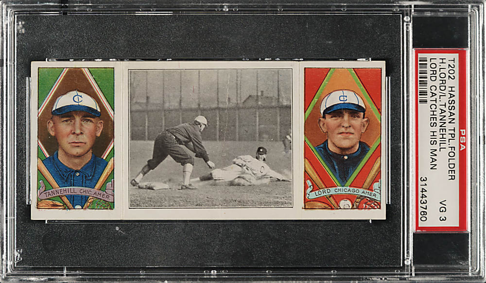 1912 T202 Hassan Triple Folder "Lord Catches His Man" Lord/Tannehill (Joe Jackson Middle Panel) PSA VG 3