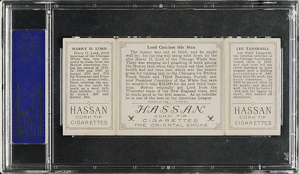 1912 T202 Hassan Triple Folder "Lord Catches His Man" Lord/Tannehill (Joe Jackson Middle Panel) PSA VG 3