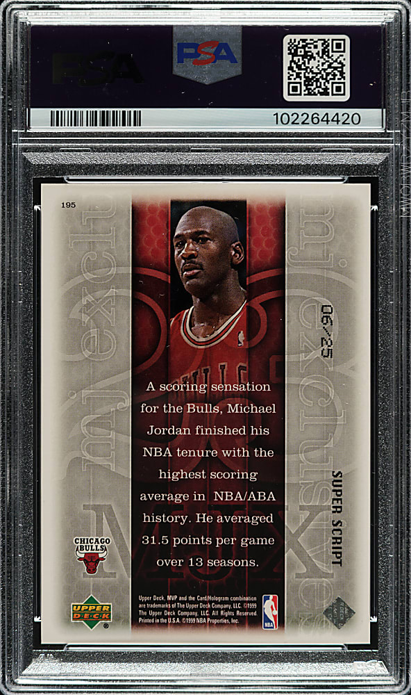 1999-2000 Upper Deck MVP Basketball #195 Michael Jordan Super Script #6/25 PSA MINT 9 - Highest Graded!