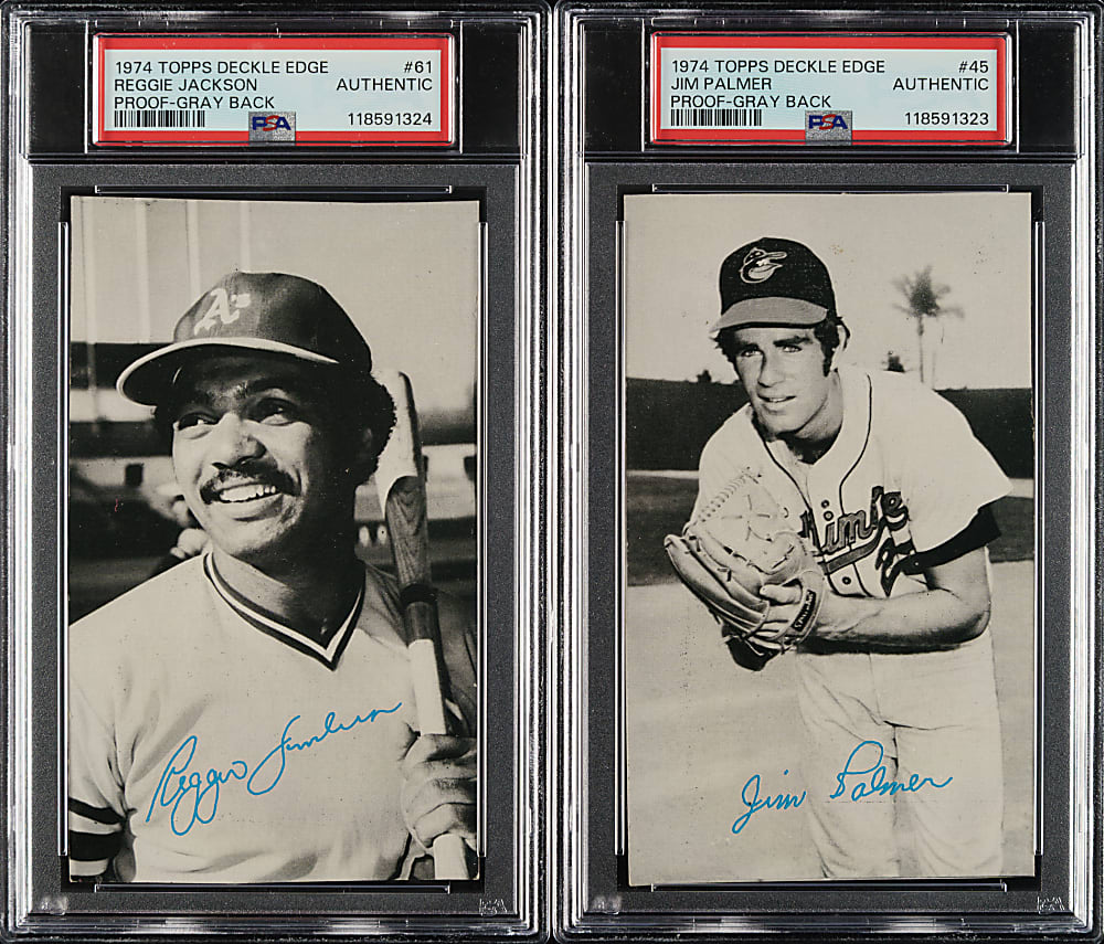 1974 Topps Deckle Edge Proof #45 Jim Palmer and #61 Reggie Jackson PSA Authentic Pair