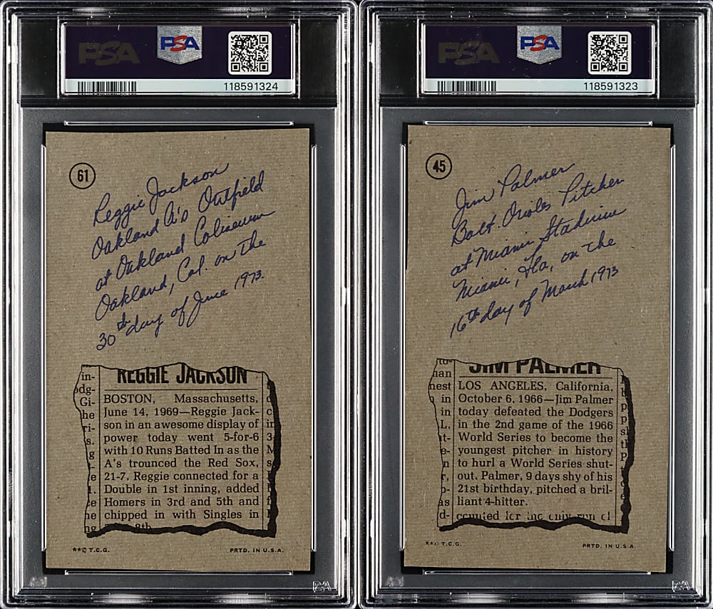 1974 Topps Deckle Edge Proof #45 Jim Palmer and #61 Reggie Jackson PSA Authentic Pair
