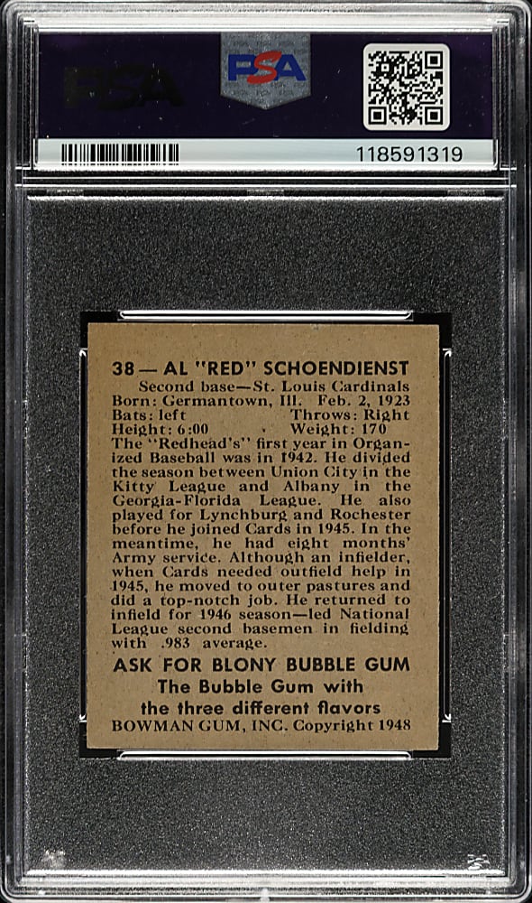1948 Bowman #38 Red Schoendienst Rookie PSA EX+ 5.5