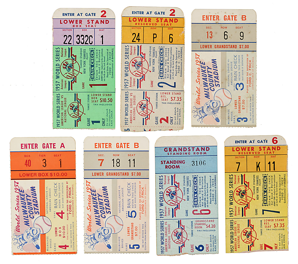 1957 New York Yankees vs. Milwaukee Braves World Series Ticket Stub Complete Run (7)