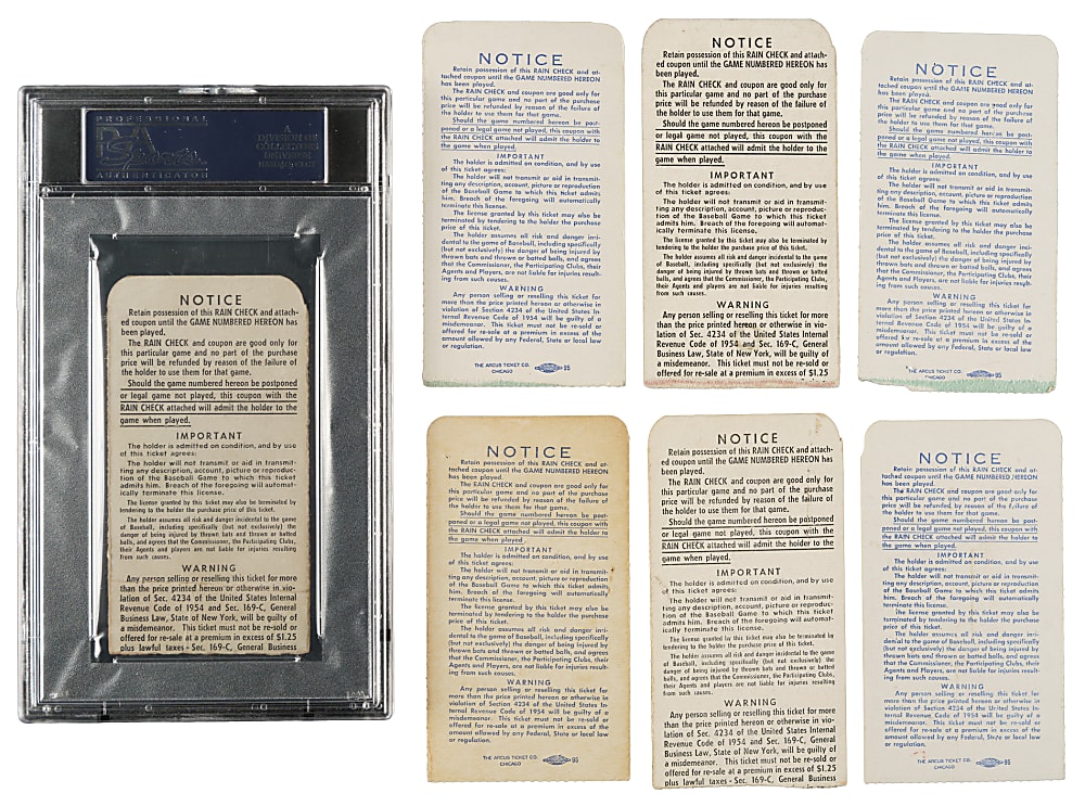 1958 New York Yankees vs. Milwaukee Braves World Series Ticket Stub Complete Run (7) Including One PSA-Graded Ticket