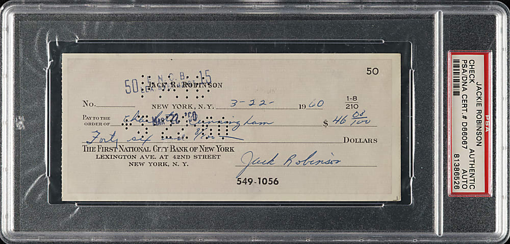 1960 Jackie Robinson Signed Check - PSA/DNA
