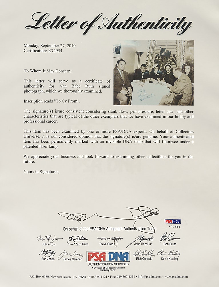 Babe Ruth Signed Photograph - PSA/DNA