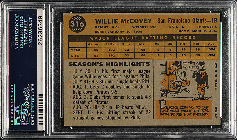 1960 Topps #316 Willie McCovey Rookie PSA NM 7