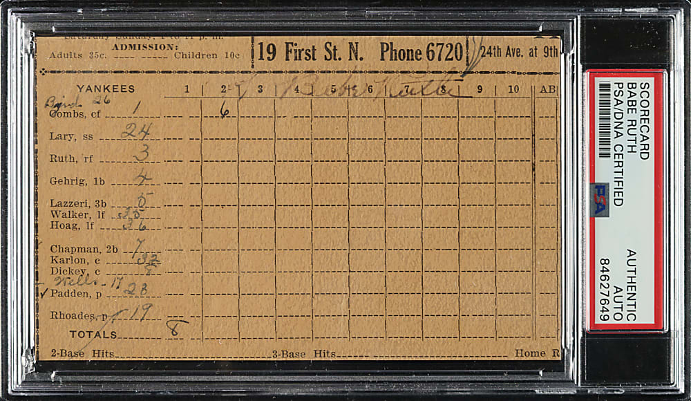 Babe Ruth Signed Scorecard Section - PSA/DNA