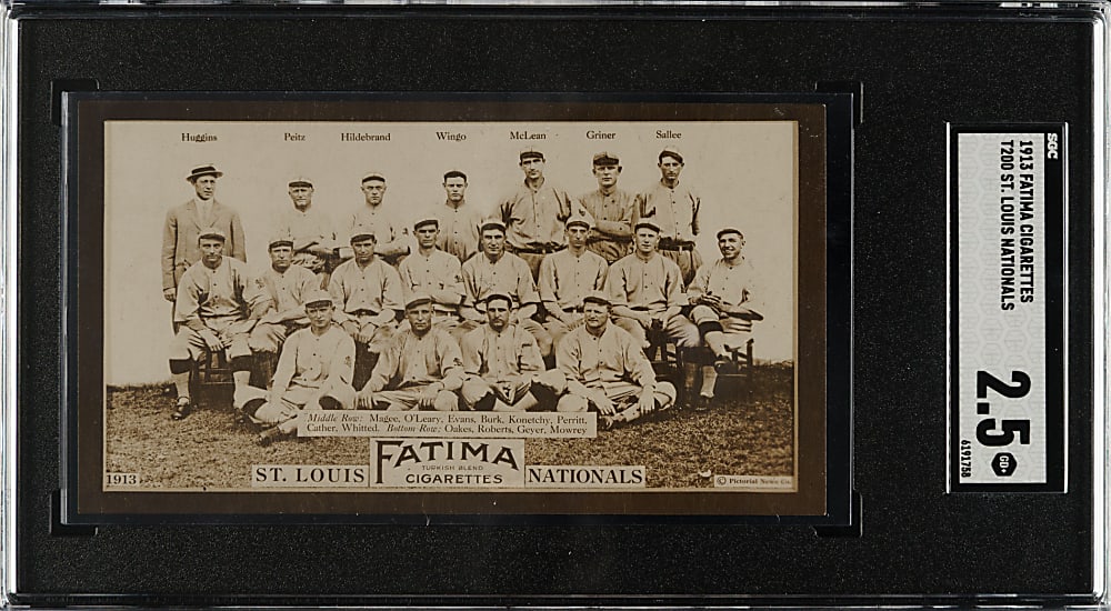 1913 T200 Fatima Team Card St. Louis Nationals with Miller Huggins SGC GOOD+ 2.5
