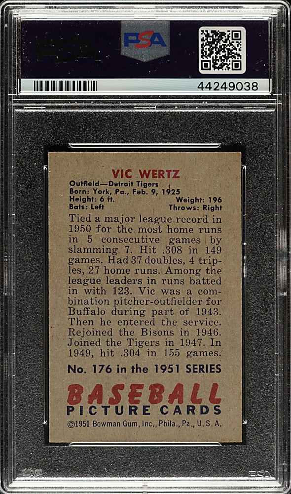 1951 Bowman #176 Vic Wertz PSA MINT 9