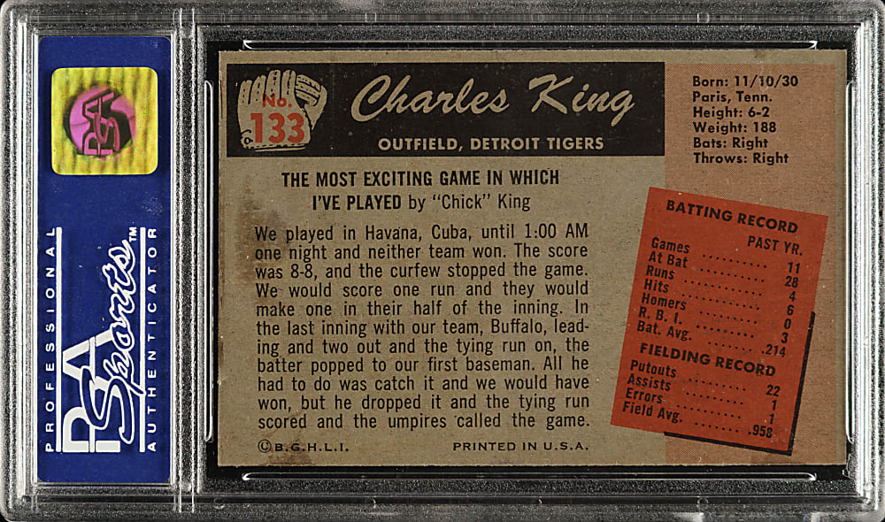 1955 Bowman #133 Charles King PSA MINT 9 - Highest Graded!