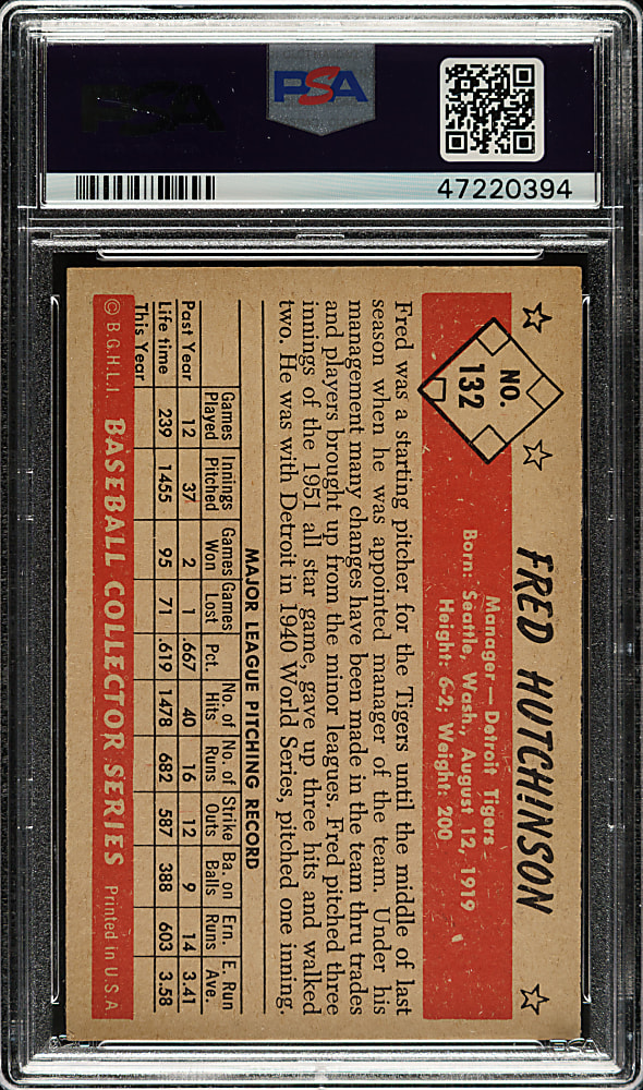 1953 Bowman Color #132 Fred Hutchinson PSA NM-MT 8