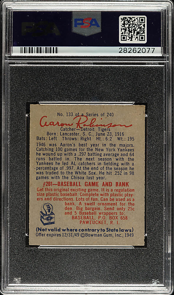 1949 Bowman #133 Aaron Robinson PSA MINT 9