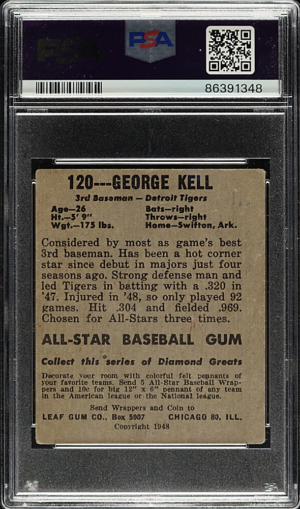 1948-1949 Leaf #120 George Kell Short Print PSA VG 3