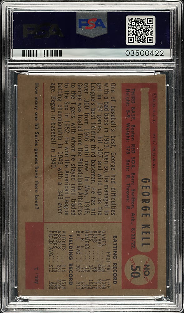 1954 Bowman #50 George Kell PSA MINT 9 - Highest Graded!