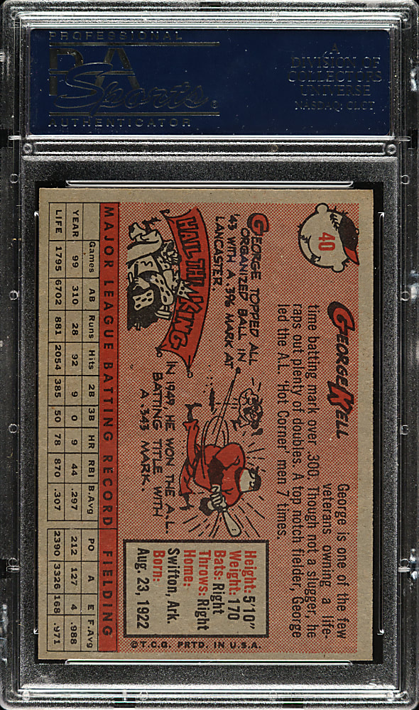 1958 Topps #40 George Kell PSA MINT 9 - Highest Graded!