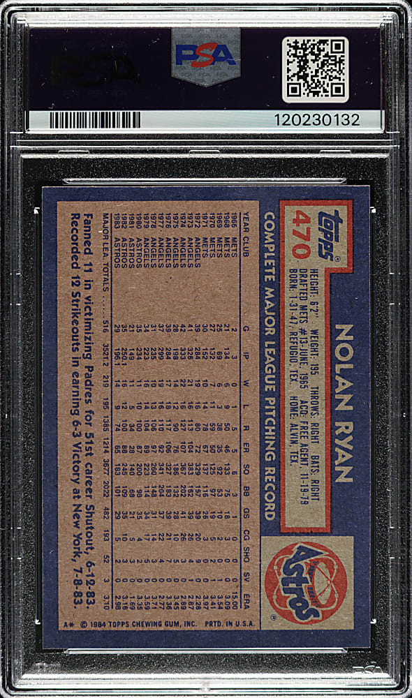 1984 Topps #470 Nolan Ryan PSA GEM MINT 10