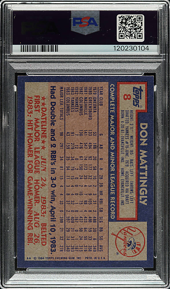 1984 Topps #8 Don Mattingly Rookie PSA GEM MINT 10