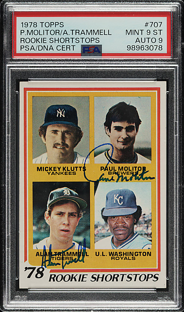 Signed 1978 Topps #707 Paul Molitor and Alan Trammell Rookie PSA MINT 9 (ST) with MINT 9 Signature
