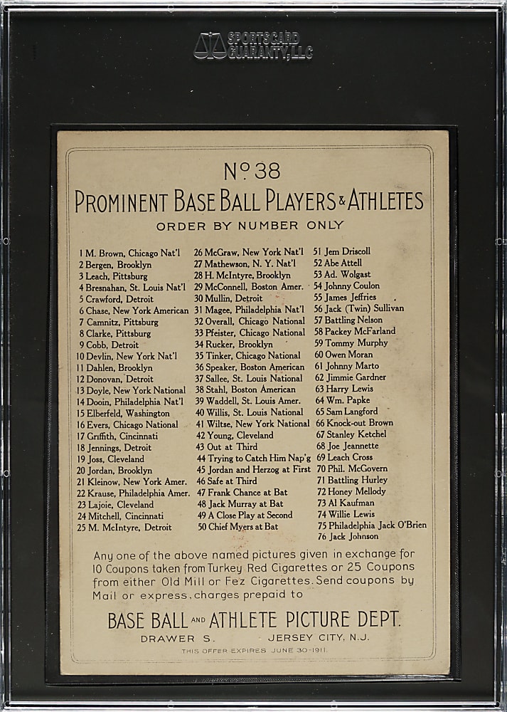 1911 T3 Turkey Red #38 Jake Stahl SGC VG 3