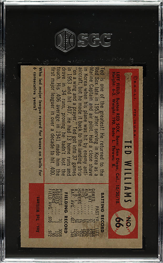 1954 Bowman #66 Ted Williams SGC VG/EX 4