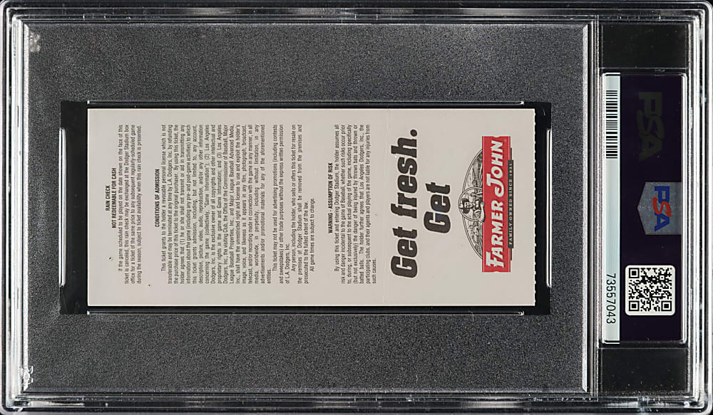 September 3, 2003 Los Angeles Dodgers (vs. Houston Astros) Ticket Stub Signed by Rickey Henderson with Inscription PSA/DNA GEM MINT 10 - Fourth All-Time Games Played
