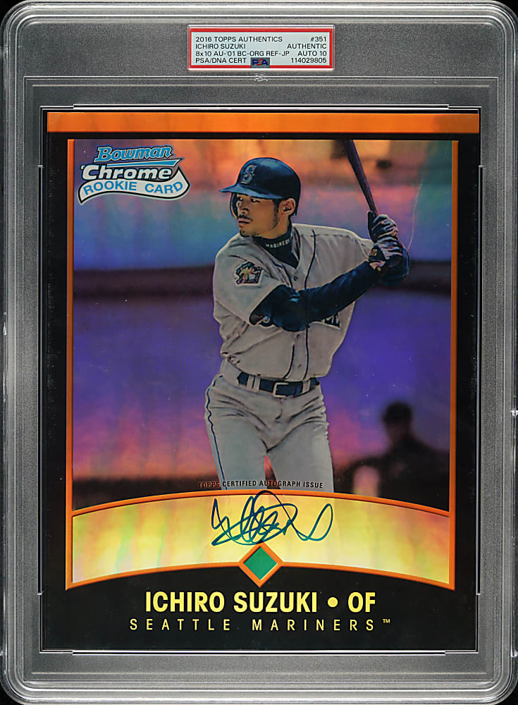 2016 Bowman Chrome 2001 Rookie Japanese Jumbo Autograph #351 Ichiro Suzuki Orange Refractor #22/25 PSA/DNA GEM MINT 10