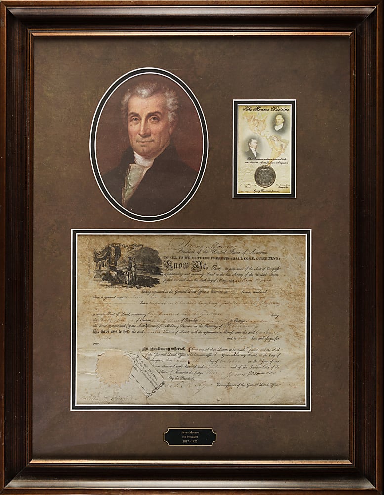 1818 James Monroe Signed Land Grant - Signed as President - Beckett