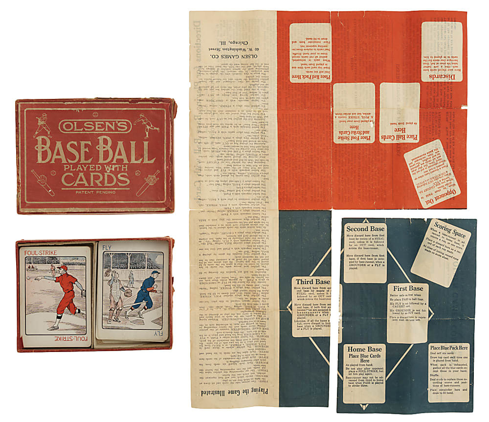 1922 Olsen's Baseball Game with Instructions and Babe Ruth & Ty Cobb E120 American Caramel Card Offer