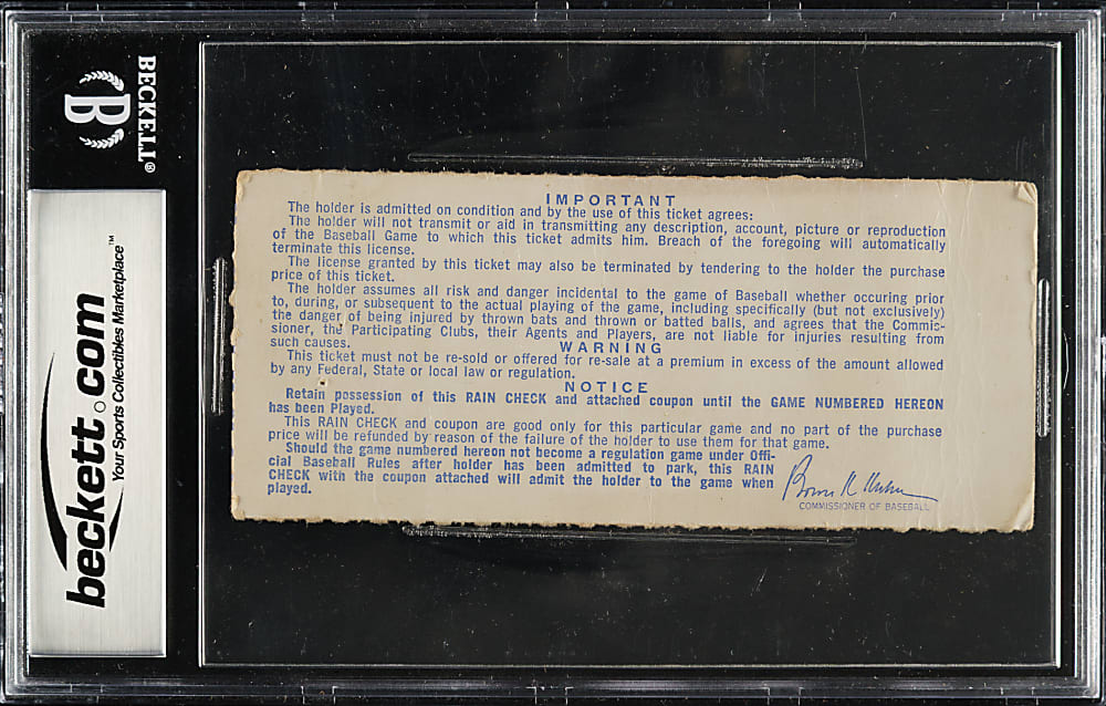October 15, 1969 New York Mets (vs. Baltimore Orioles) World Series Game 4 Ticket Stub Signed by Nolan Ryan with Inscription Beckett GEM MINT 10 Signature
