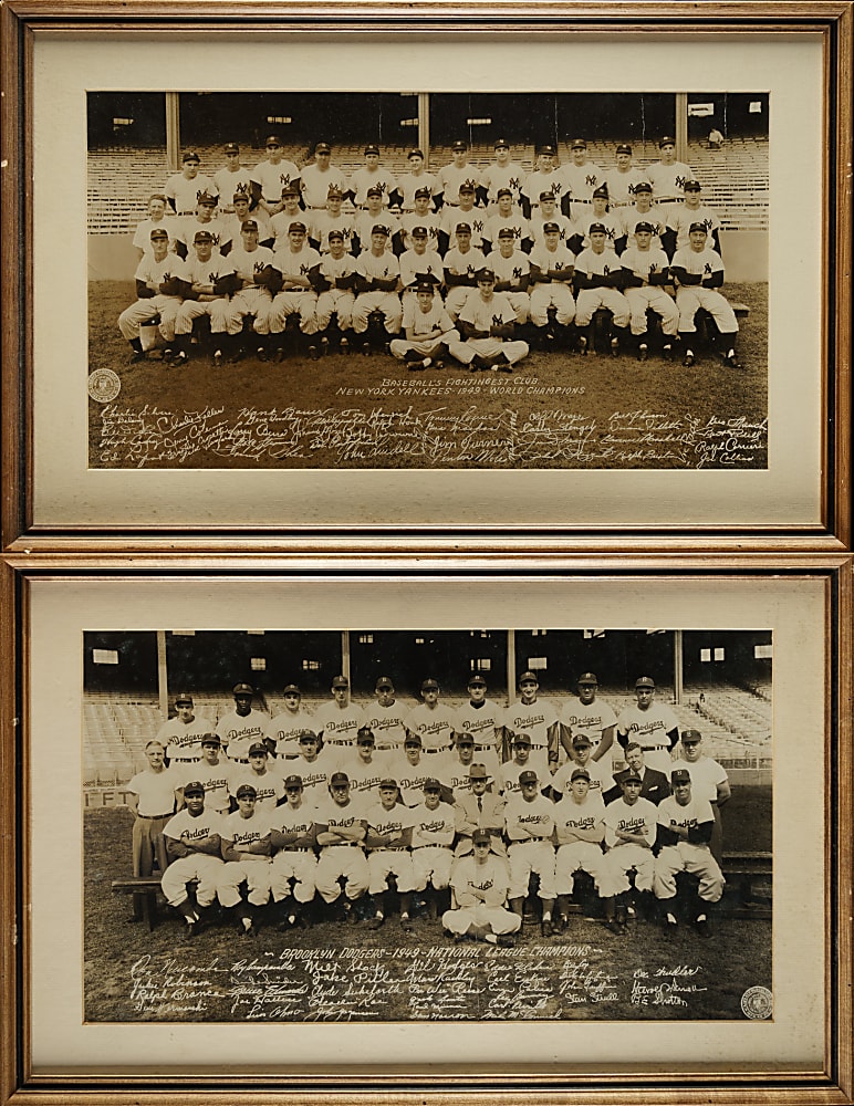 1949 New York Yankees and Brooklyn Dodgers Oversized Team Photograph Pair with Robinson, Campanella, Reese, DiMaggio, and Berra