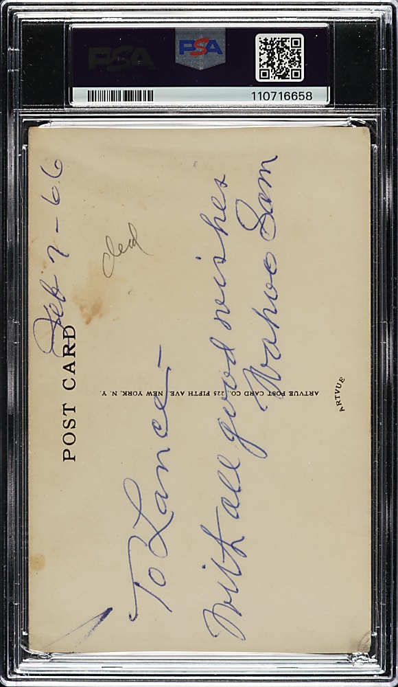 Twice-Signed 1956-1963 Artvue (Type 2) Black-and-White Hall of Fame Postcard Sam Crawford - PSA/DNA