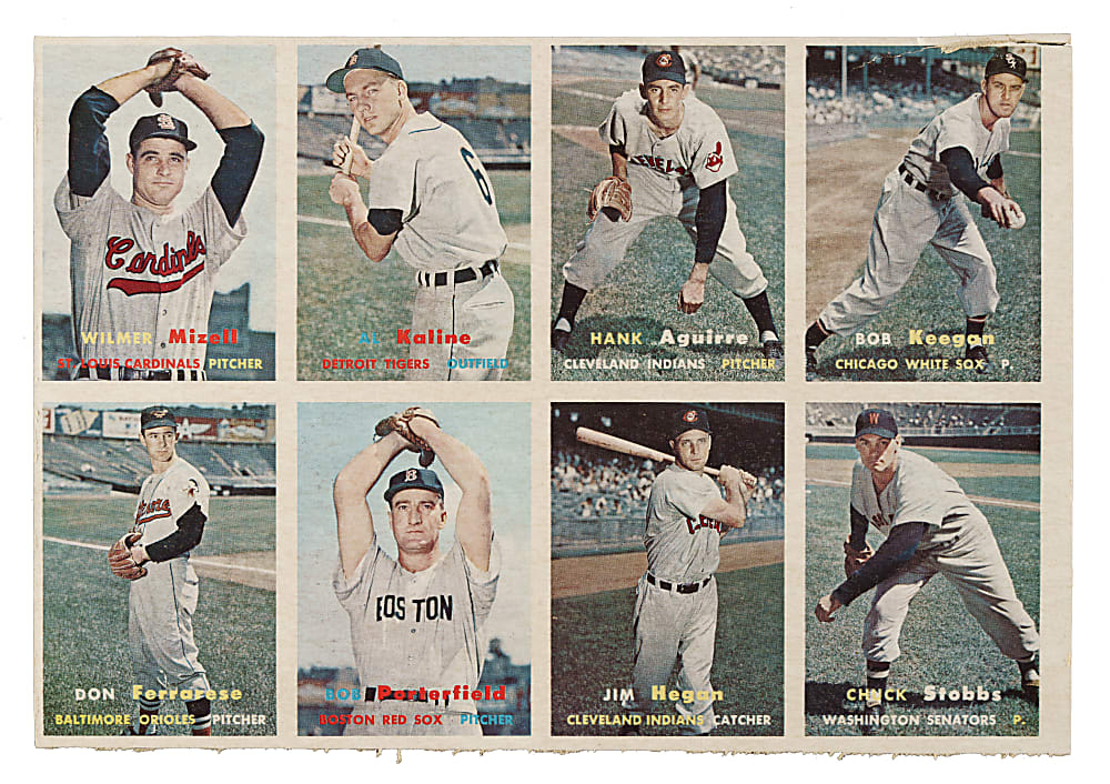1957 Topps Uncut Eight-Card Panel Including Al Kaline