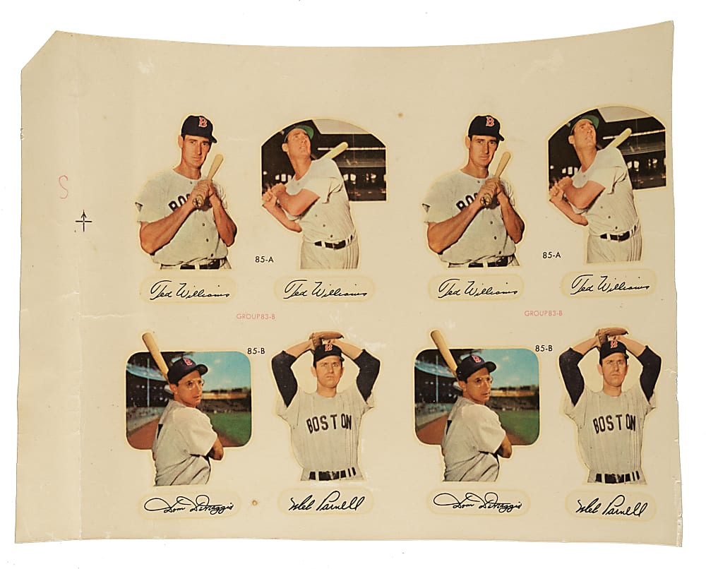 1952 Star-Cal Decals Type 2 Boston Red Sox Eight-Picture Uncut Proof Panel Including Two Ted Williams