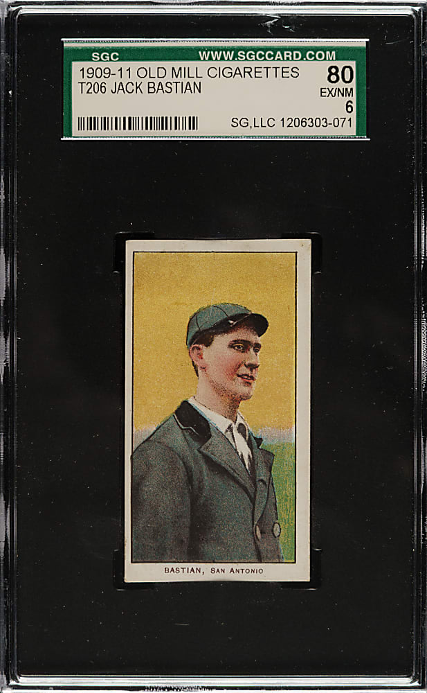 1909-1911 T206 White Border Jack Bastian Southern Leaguer SGC EX/NM 80 - Old Mill Back