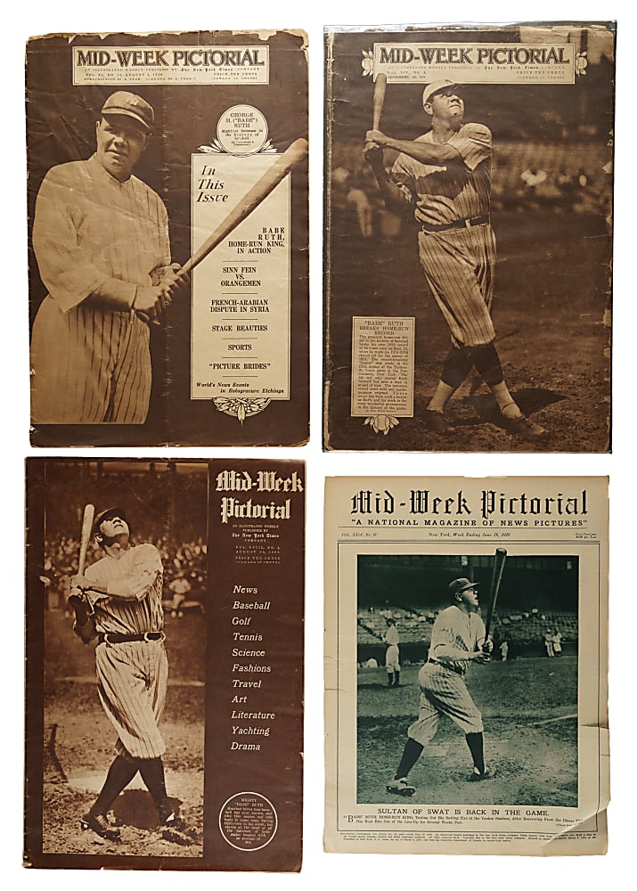 1921 to 1931 New York Times "Mid-Week Pictorial” Magazine Collection (7) All Featuring Babe Ruth!