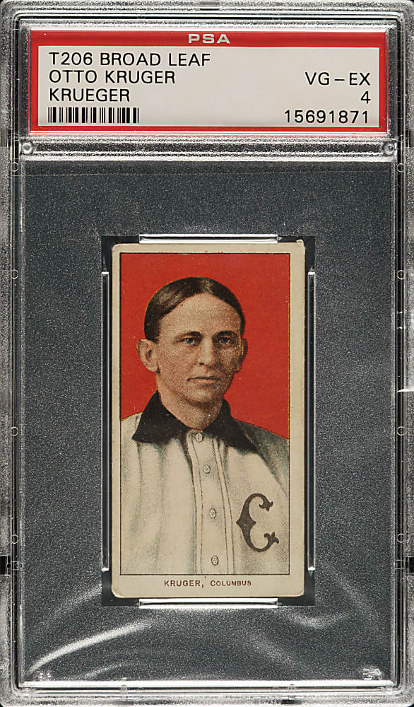 1909-1911 T206 White Border Otto Kruger PSA VG-EX 4 - Broad Leaf 350 Back